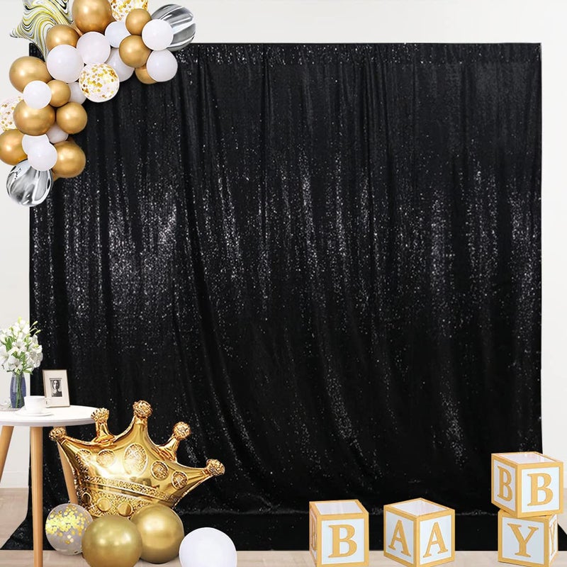 SquarePie Sequin Backdrop Less See Through Thick Stain Background Glitter Curtain Halloween Party 8FT x 8FT Black - Image 3